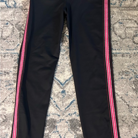 Sleek Black and Pink Athletic Leggings with Side Stripes/legging Colombiano - Picture 1 of 3